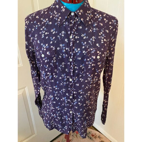 American Eagle Floral Boho Cotton Button Down Shirt Woman Size L - Picture 2 of 9